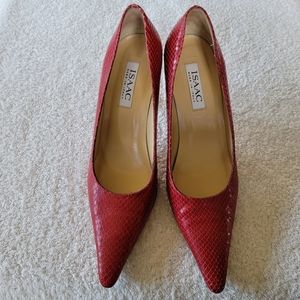Isaac Italian Red Leather Snake Print Pumps